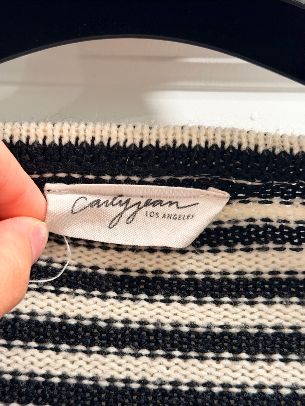 Carly Jean Los Angeles Black and White Striped Crewneck Sweater - Picture 2 of 2